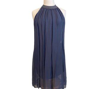 Made in Italy Halter Neck midnight blue Sleeveless Silk blend Chiffon Dress